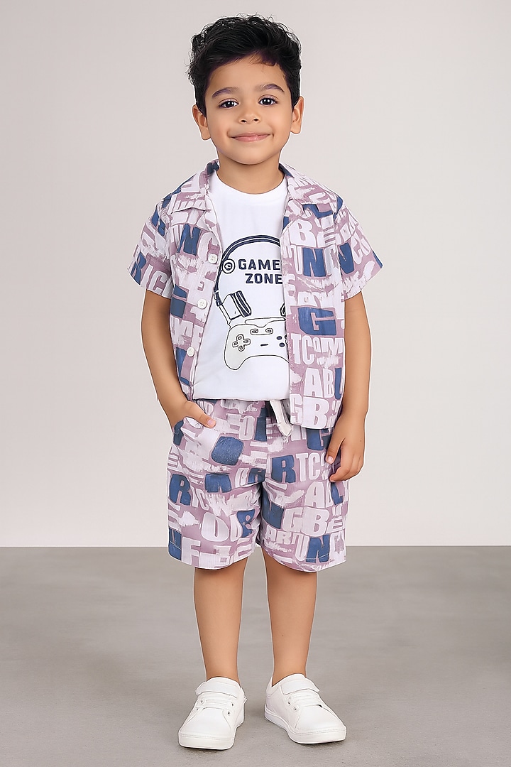 Beige Cotton Blend Printed Co-Ord Set For Boys by Ministitch at Pernia's Pop Up Shop