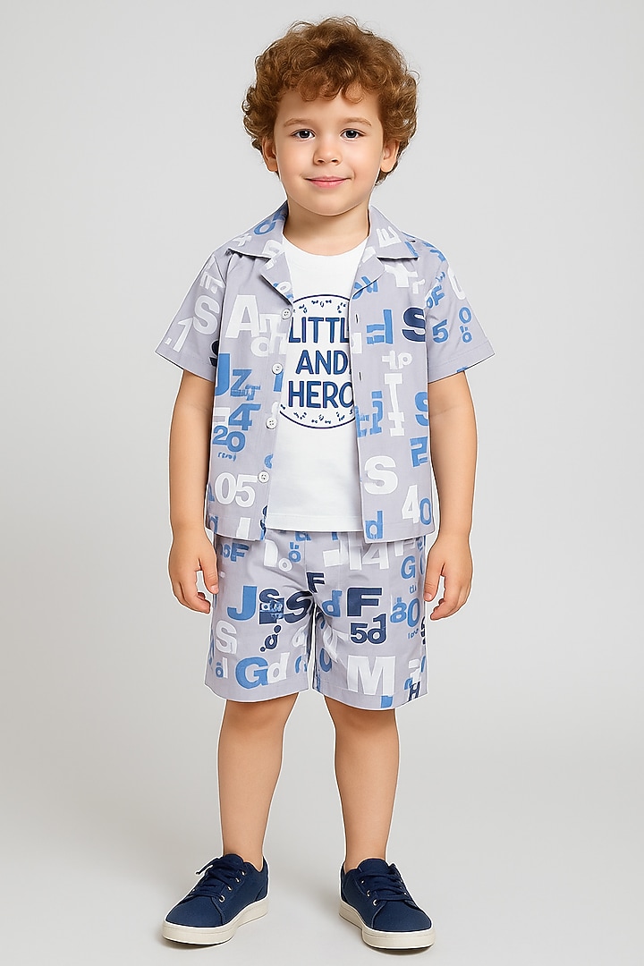 Grey Cotton Blend Printed Co-Ord Set For Boys by Ministitch at Pernia's Pop Up Shop