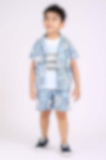 Blue Cotton Blend Printed Co-Ord Set For Boys by Ministitch at Pernia's Pop Up Shop