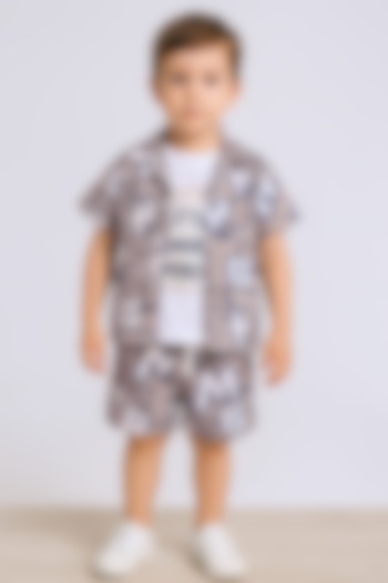 Beige Cotton Blend Printed Co-Ord Set For Boys by Ministitch at Pernia's Pop Up Shop