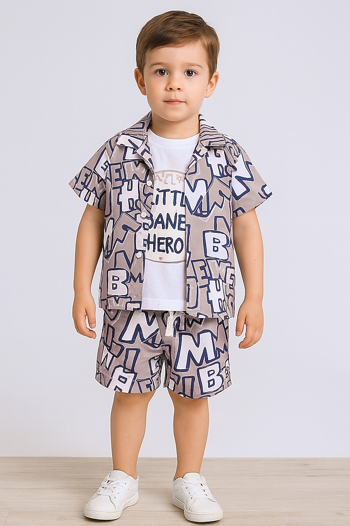 Beige Cotton Blend Printed Co-Ord Set For Boys by Ministitch at Pernia's Pop Up Shop