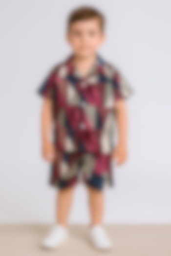 Multi-Colored Cotton Blend Abstract Printed Co-Ord Set For Boys by Ministitch at Pernia's Pop Up Shop