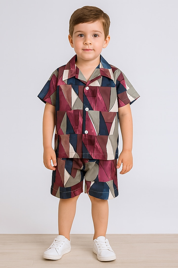 Multi-Colored Cotton Blend Abstract Printed Co-Ord Set For Boys by Ministitch at Pernia's Pop Up Shop
