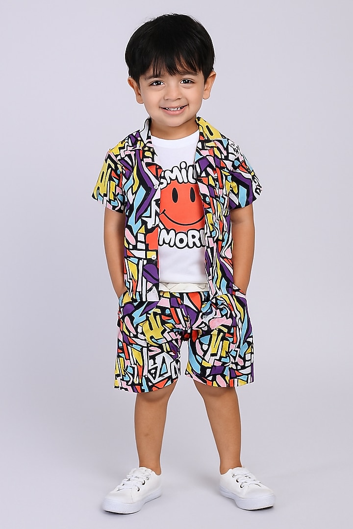 Multi-Colored Cotton Blend Abstract Printed Co-Ord Set For Boys by Ministitch at Pernia's Pop Up Shop