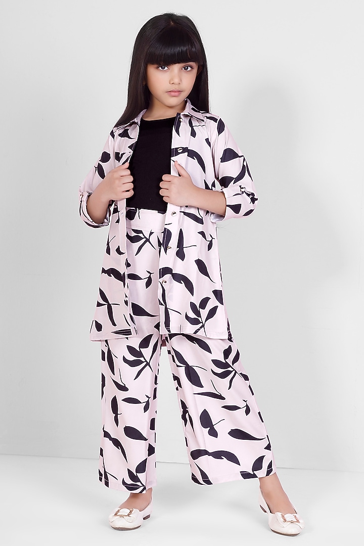 Beige Muslin Leaf Printed Co-Ord Set For Girls by Ministitch at Pernia's Pop Up Shop