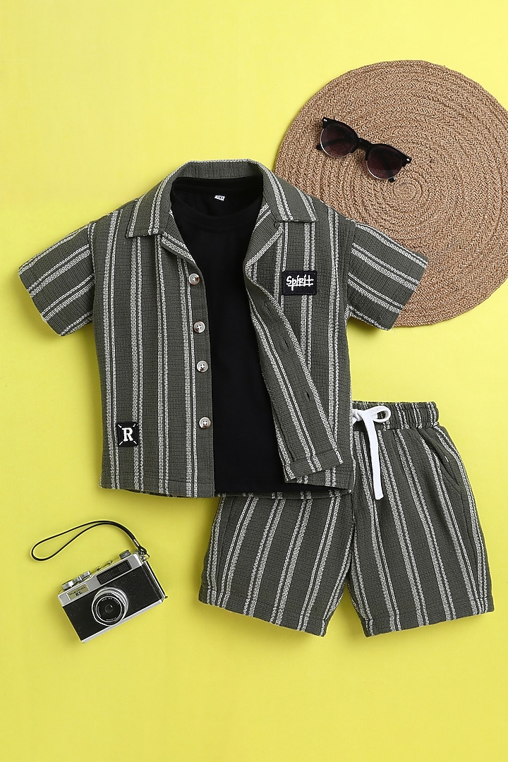 Olive Organic Cotton Geometric Co-Ord Set For Boys by Ministitch at Pernia's Pop Up Shop