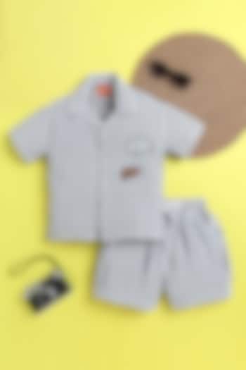 Blue & White Organic Cotton Stripe Printed Co-Ord Set For Boys by Ministitch at Pernia's Pop Up Shop