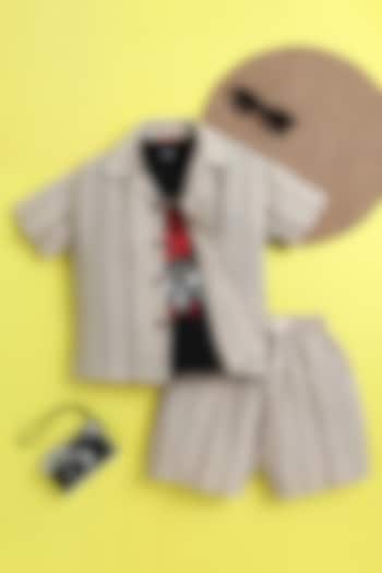 Brown Organic Cotton Stripe Printed Co-Ord Set For Boys by Ministitch at Pernia's Pop Up Shop