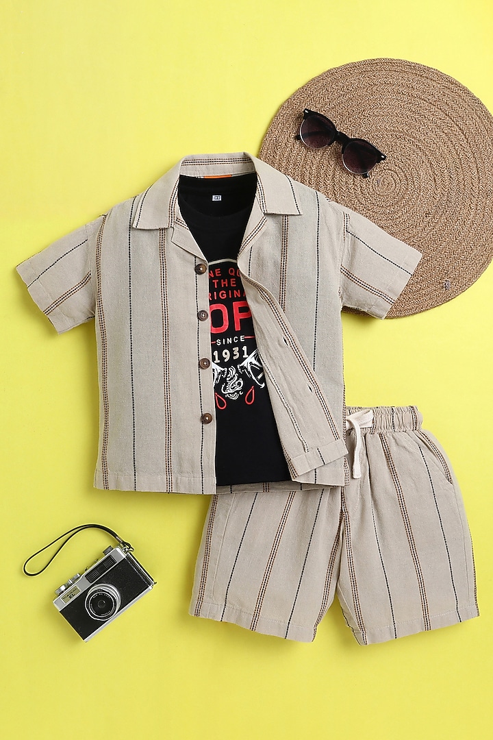Brown Organic Cotton Stripe Printed Co-Ord Set For Boys by Ministitch at Pernia's Pop Up Shop