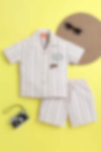 Cream & Brown Organic Cotton Stripe Printed Co-Ord Set For Boys by Ministitch at Pernia's Pop Up Shop