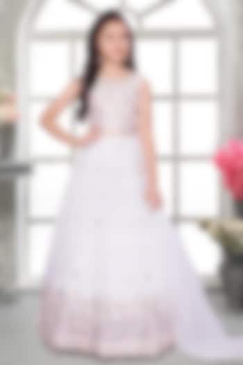 Off-White Tissue Cutdana & Floral Embroidered Lehenga Set For Girls by Ministitch at Pernia's Pop Up Shop