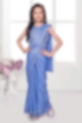 Sky Blue Lycra Sequin Embellished Pre-Stitched Saree Set For Girls by Ministitch at Pernia's Pop Up Shop