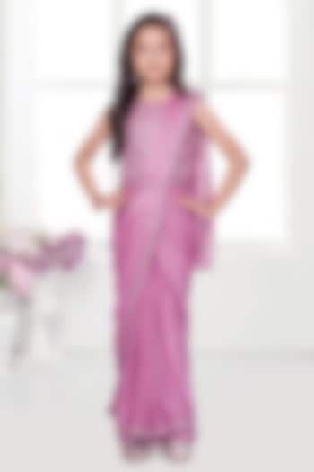 Onion Pink Lycra Sequin Embellished Pre-Stitched Saree Set For Girls by Ministitch at Pernia's Pop Up Shop