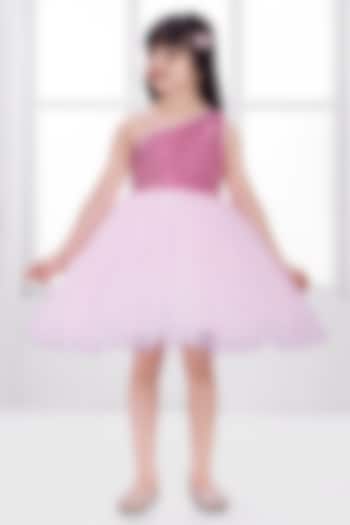 Baby Pink Net One-Shoulder Dress For Girls by Ministitch at Pernia's Pop Up Shop