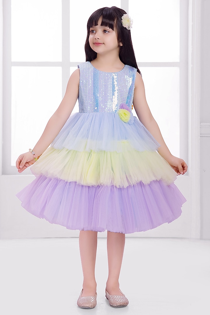 Multi-Colored Net Floral Applique Layered Dress For Girls by Ministitch at Pernia's Pop Up Shop