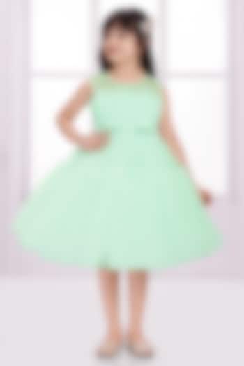 Sea Green Net Frilled Dress For Girls by Ministitch at Pernia's Pop Up Shop