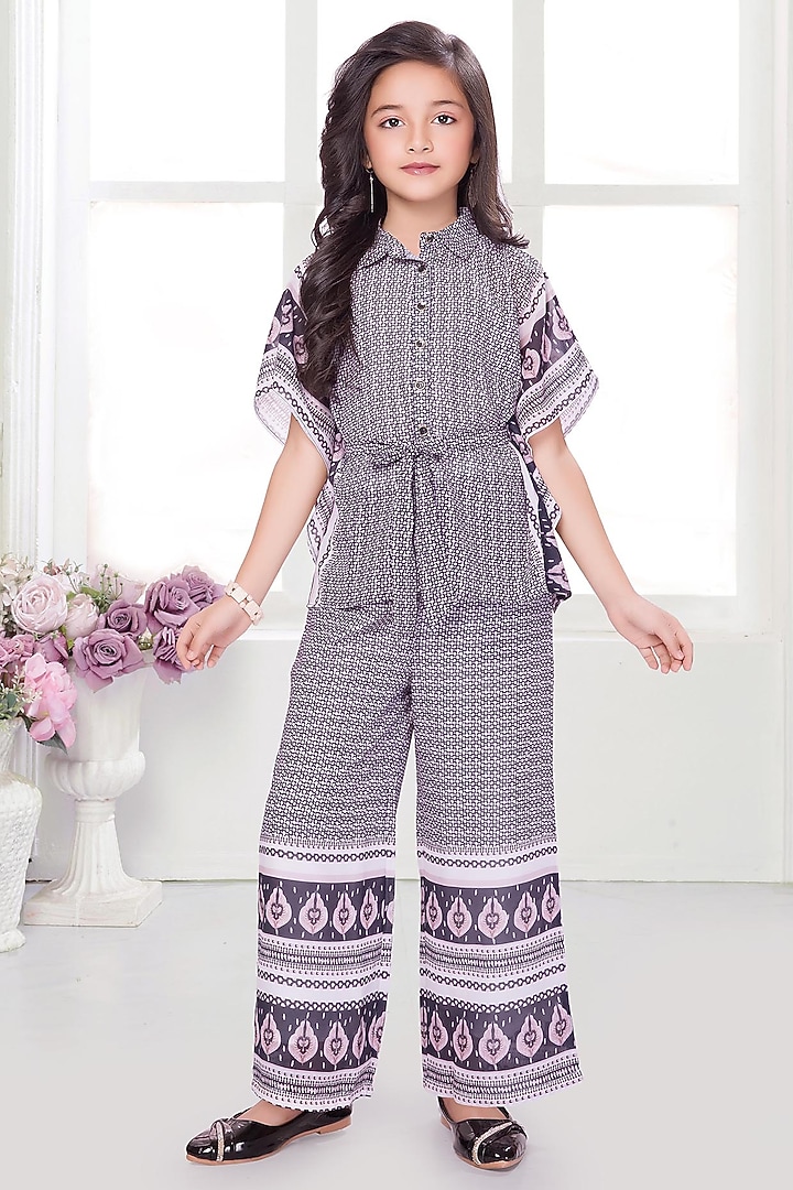 Black Georgette Geometric Printed Co-Ord Set For Girls by Ministitch at Pernia's Pop Up Shop