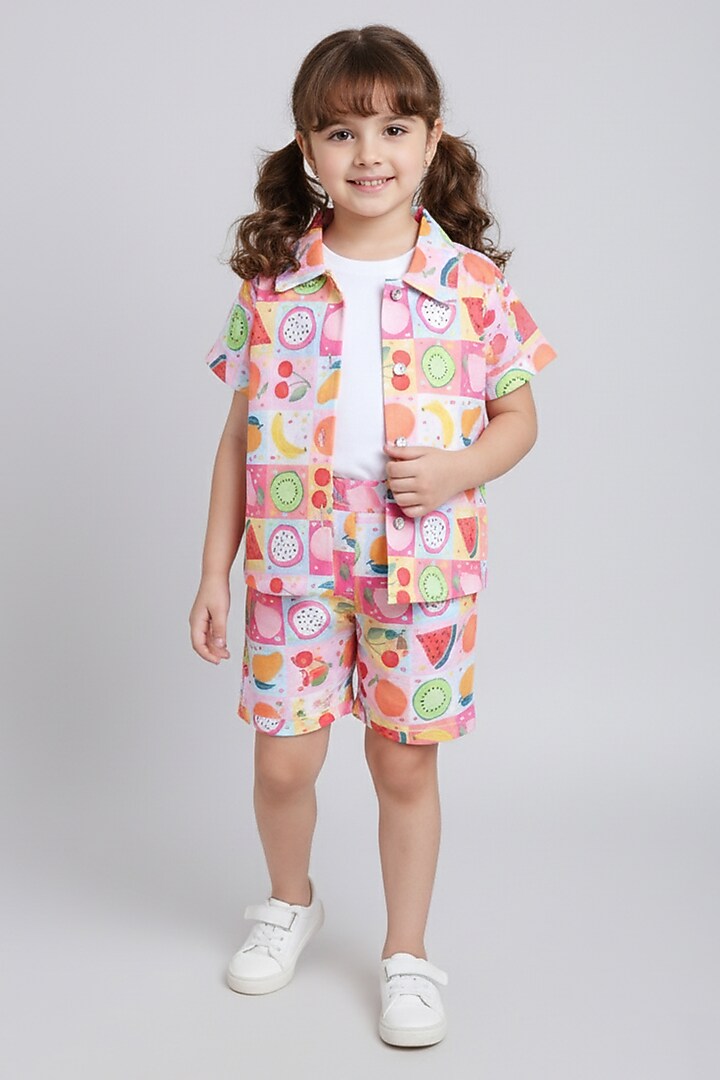 Orange Cotton Blend Fruit Printed Co-Ord Set For Girls by Ministitch at Pernia's Pop Up Shop