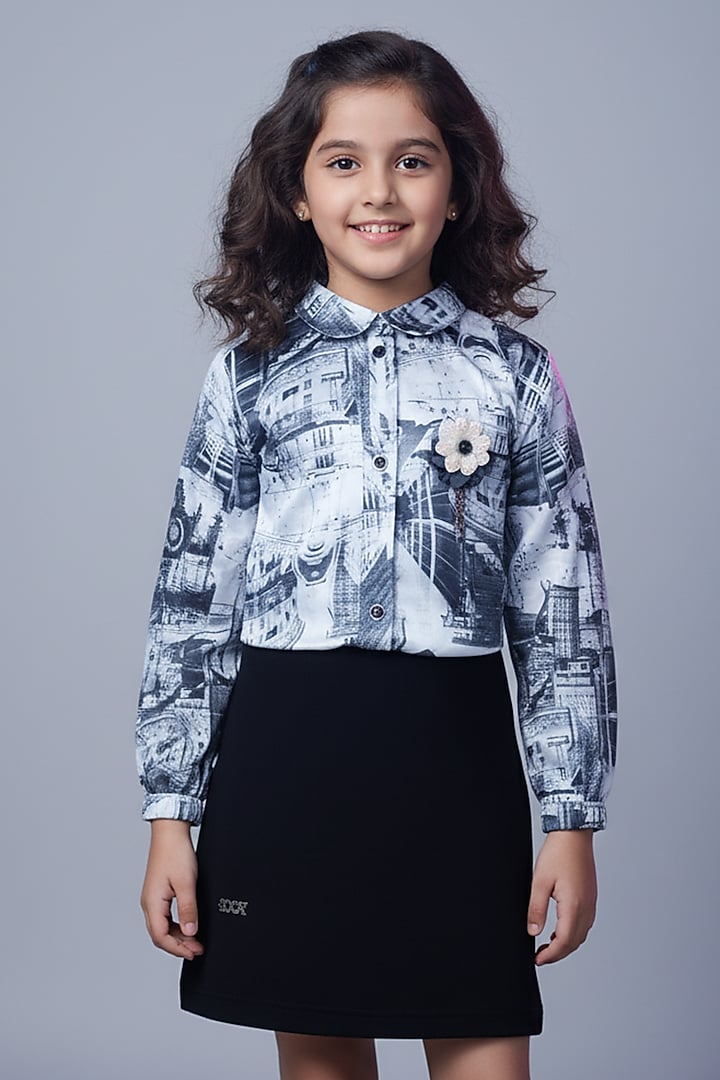 Black Cotton Blend Floral Applique Midi Dress For Girls by Ministitch at Pernia's Pop Up Shop