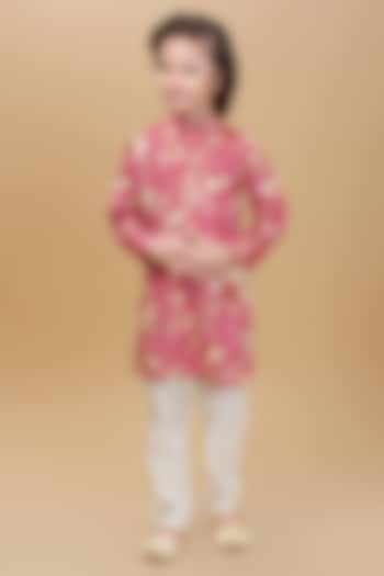Pink Rayon Floral Printed Kurta Set For Boys by Ministitch at Pernia's Pop Up Shop