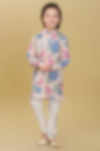 Beige Cotton Floral Printed Kurta Set For Boys by Ministitch at Pernia's Pop Up Shop