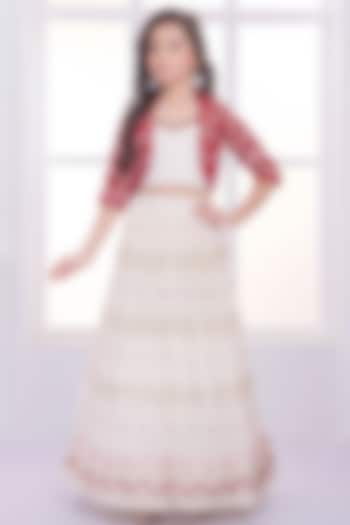 White Georgette Sequins Embroidered Jacket Lehenga Set For Girls by Ministitch at Pernia's Pop Up Shop