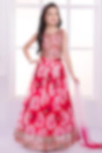 Pink Tissue Tie-Dyed Lehenga Set For Girls by Ministitch at Pernia's Pop Up Shop