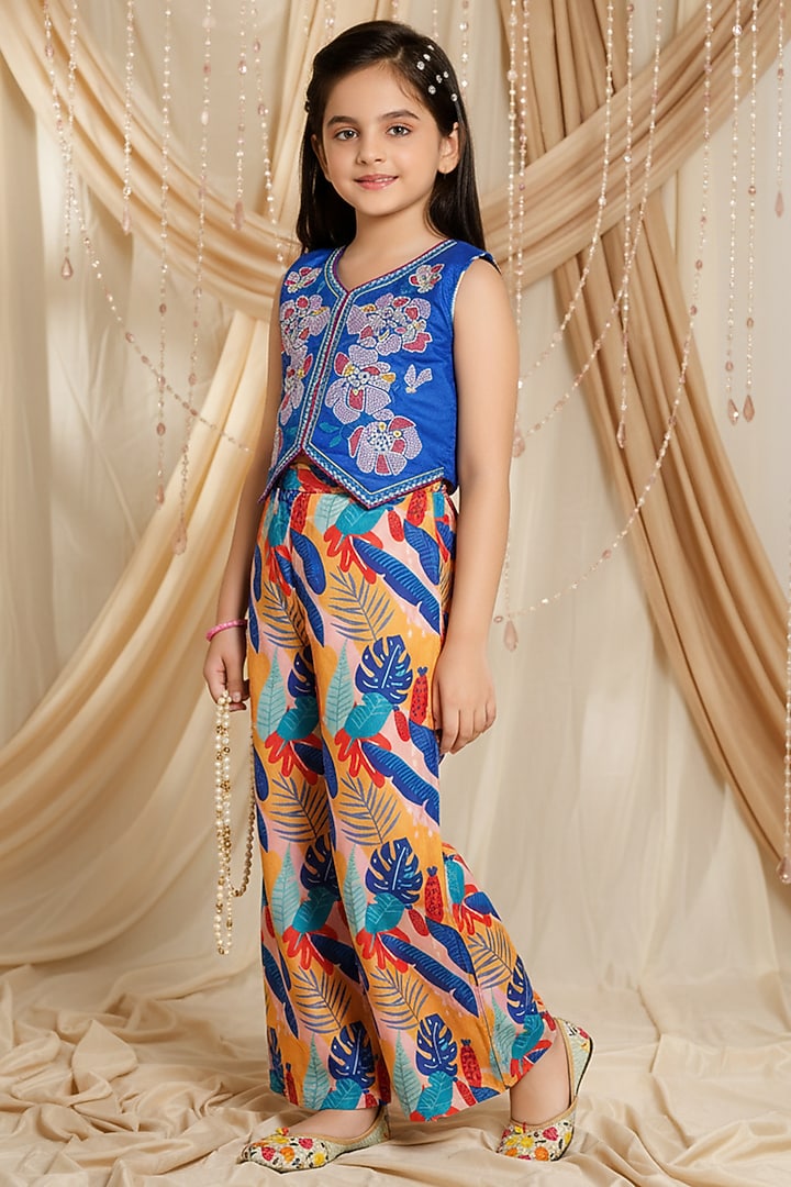 Multi-Colored Cotton Printed Palazzo Pant Set For Girls by Ministitch at Pernia's Pop Up Shop