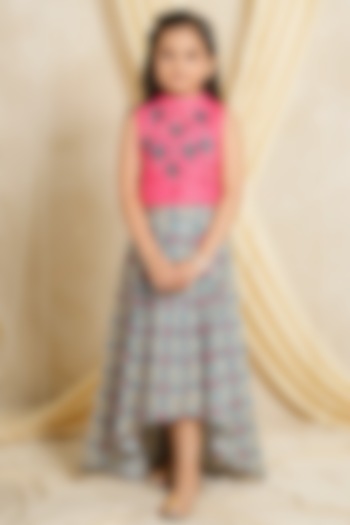 Pink Cotton Printed Skirt Set For Girls by Ministitch at Pernia's Pop Up Shop