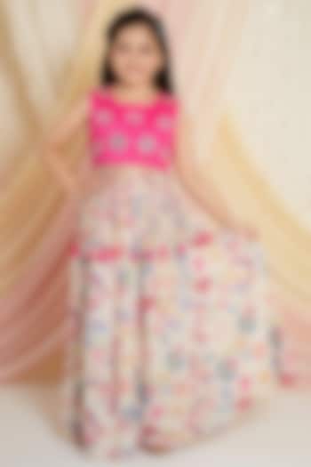 Cream Muslin Cotton Printed Palazzo Pant Set For Girls by Ministitch at Pernia's Pop Up Shop