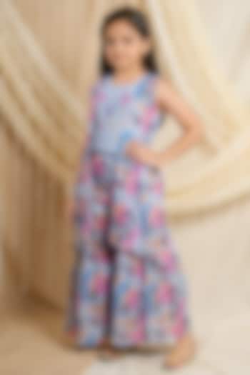 Sky Blue Cotton Printed Sharara Set For Girls by Ministitch at Pernia's Pop Up Shop