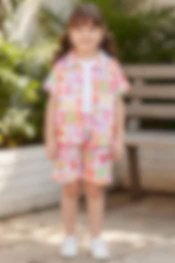 Orange Cotton Printed Co-Ord Set For Girls by Ministitch at Pernia's Pop Up Shop