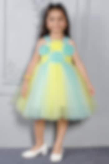 Lemon Yellow Net Embroidered Dress For Girls by Ministitch at Pernia's Pop Up Shop