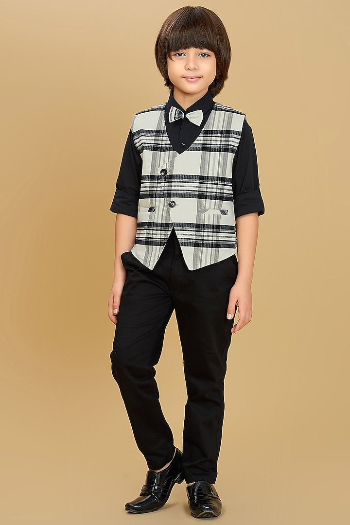 Black & White Velvet Waistcoat Set For Boys by Ministitch at Pernia's Pop Up Shop