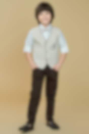 Beige Cotton Embroidered Waistcoat Set For Boys by Ministitch at Pernia's Pop Up Shop