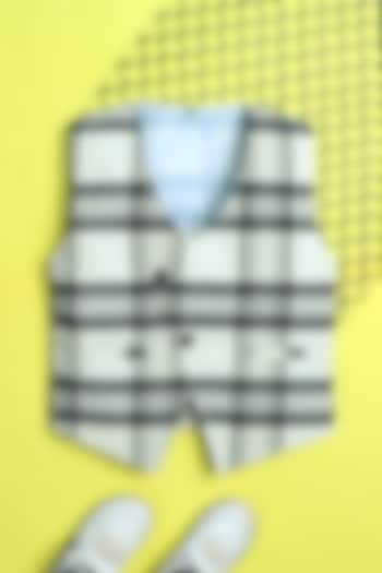 Off-White Velvet Checkered Waistcoat For Boys by Ministitch at Pernia's Pop Up Shop