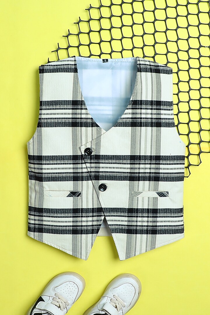 Off-White Velvet Checkered Waistcoat For Boys by Ministitch at Pernia's Pop Up Shop