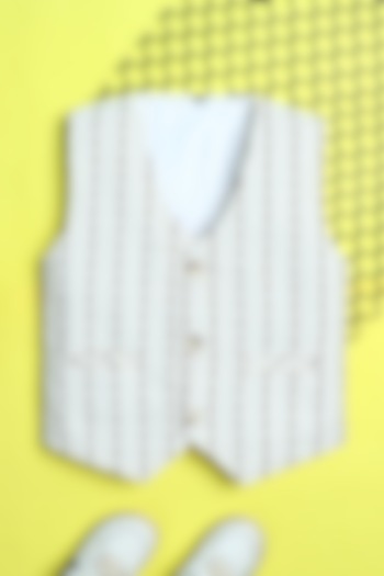 Cream Velvet Striped Waistcoat For Boys by Ministitch at Pernia's Pop Up Shop