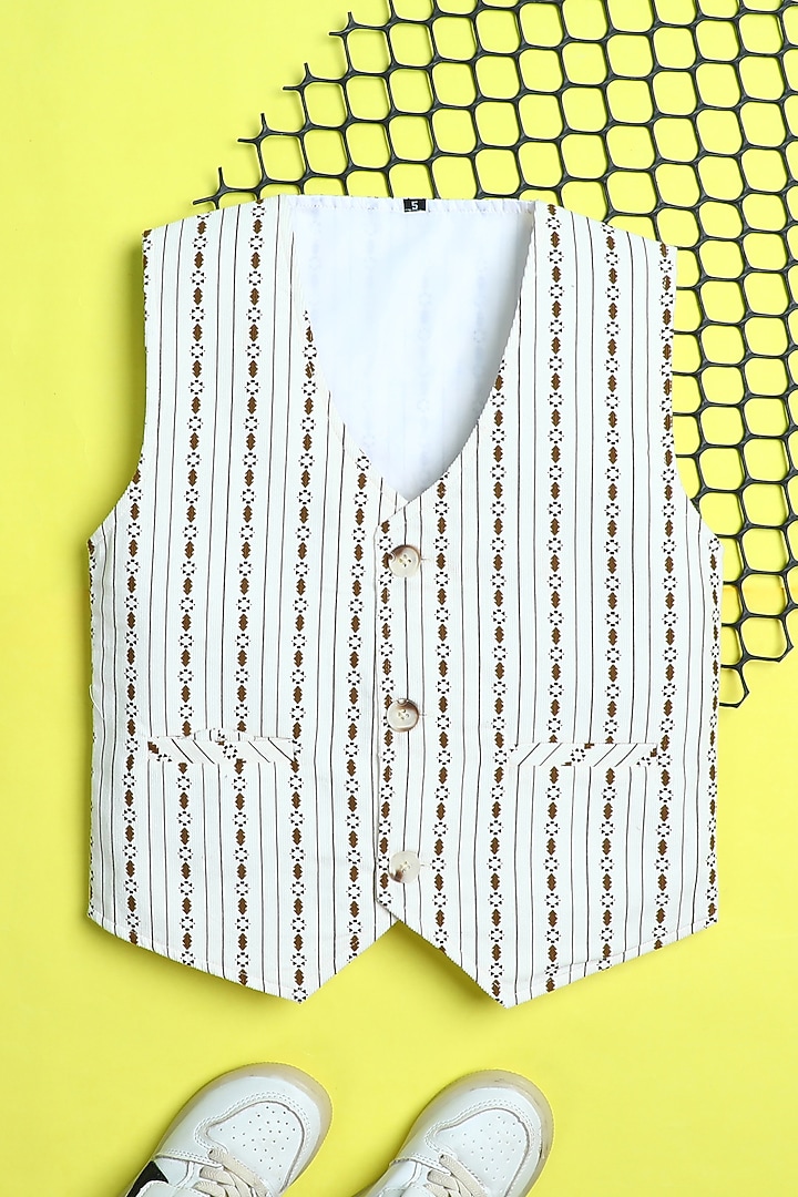 Cream Velvet Striped Waistcoat For Boys by Ministitch at Pernia's Pop Up Shop