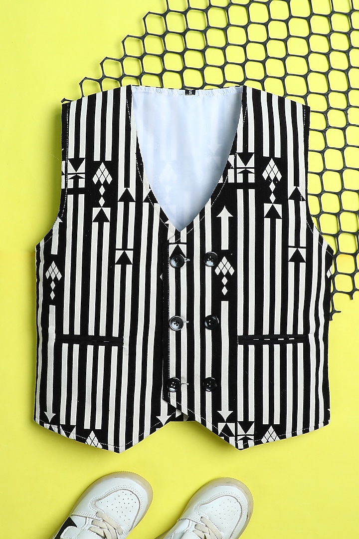 Black Velvet Checkered Waistcoat For Boys by Ministitch at Pernia's Pop Up Shop
