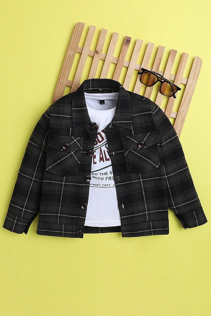 Olive Green Cotton Jacket For Boys by Ministitch at Pernia's Pop Up Shop