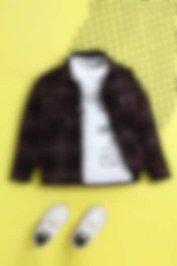 Brown Cotton Jacket Set For Boys by Ministitch at Pernia's Pop Up Shop