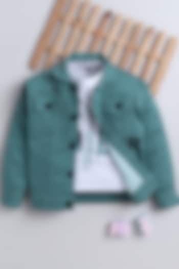 Mint Green Denim Printed Jacket Set For Boys by Ministitch at Pernia's Pop Up Shop