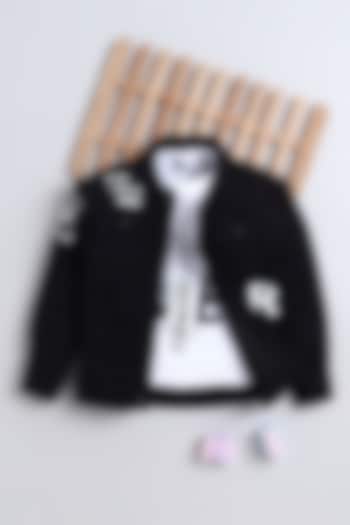 Black Denim Printed Jacket Set For Boys by Ministitch at Pernia's Pop Up Shop