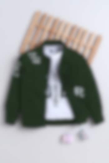 Bottle Green Denim Printed Jacket Set For Boys by Ministitch at Pernia's Pop Up Shop