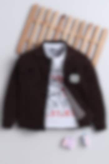 Brown Denim Printed Jacket Set For Boys by Ministitch at Pernia's Pop Up Shop