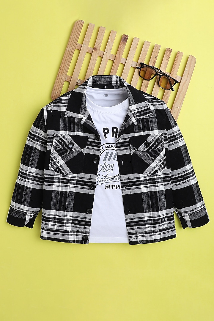 Black Denim & Velvet Shacket Set For Boys by Ministitch at Pernia's Pop Up Shop