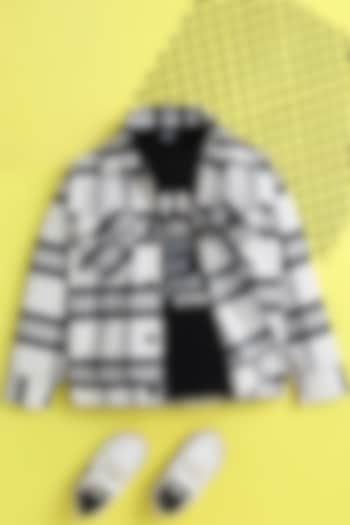 White Denim & Velvet Shacket Set For Boys by Ministitch at Pernia's Pop Up Shop