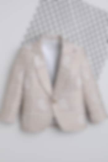 Cream Jacquard Checkered Blazer For Boys by Ministitch at Pernia's Pop Up Shop