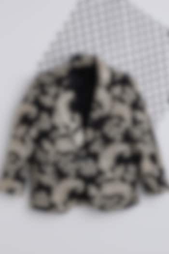 Black Cotton Embroidered Blazer For Boys by Ministitch at Pernia's Pop Up Shop